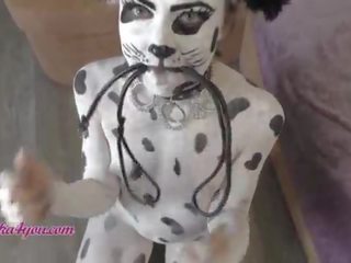 Beautiful Girl In Dalmatian Costume Playfully Rides Cavalier's Big Dick