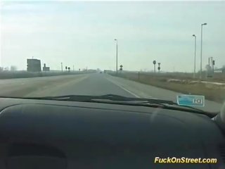 Crazy amateur girl gets cum next to car