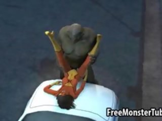 Sexy 3D Cartoon Babe Gets Fucked Outdoors By A Monster