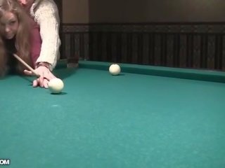 Horny Waitress At Billiards Gets Naked And Blowjob