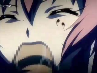 Nasty anime girl slurping jizz out of a hard dick