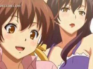 Tiener- 3d anime meisje vechten over- een groot schacht