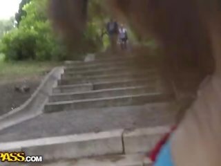 Young babe shows her tits in a public streets Video