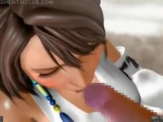 Anime hottie blowing and tit fucking dick gets jizzed